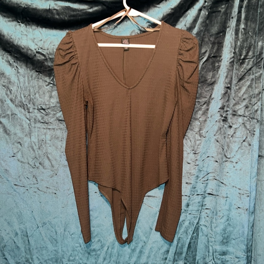 Wild Fable Puff Olive Green Sleeve Bodysuit